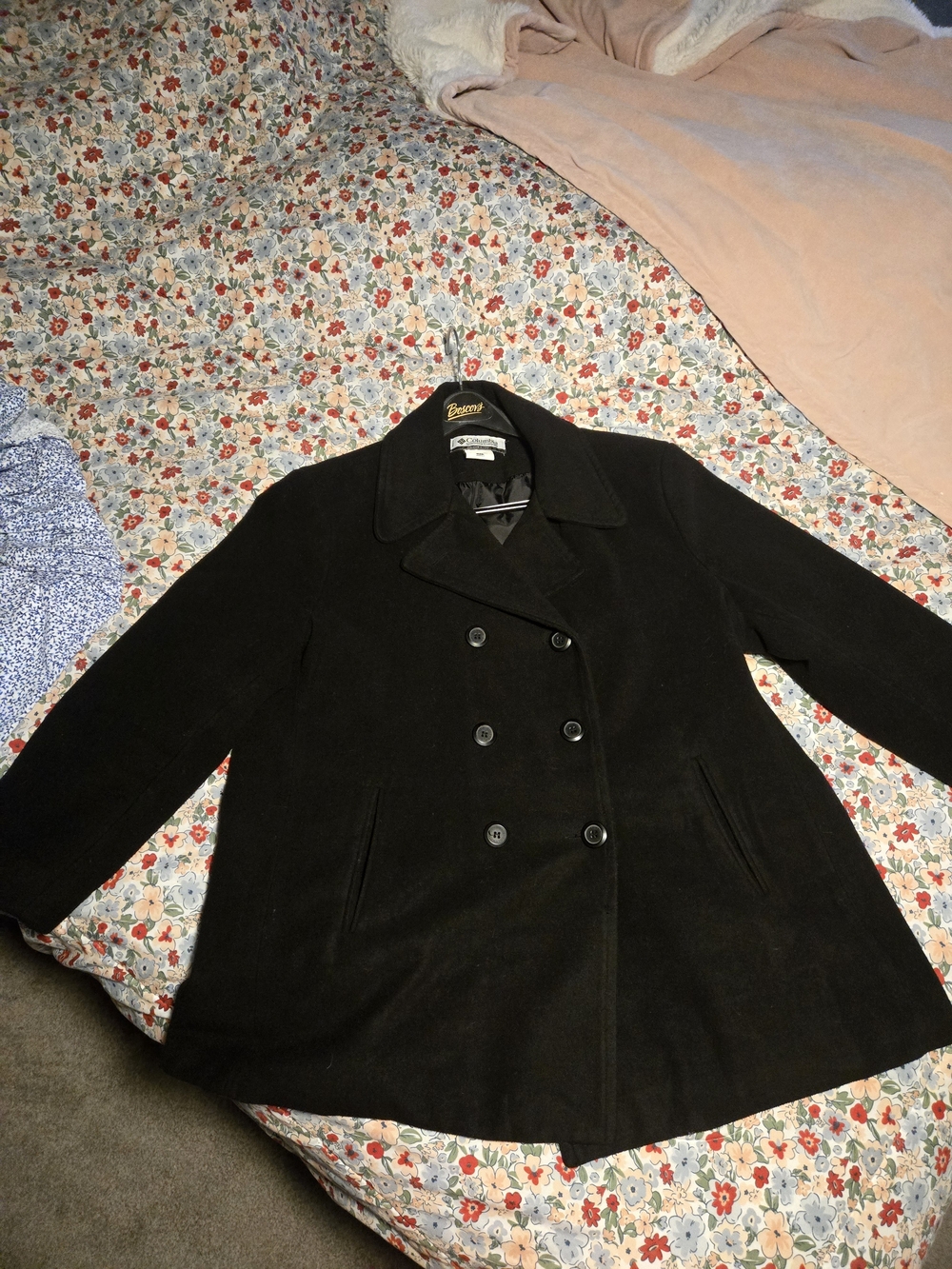 Columbia Black Double-Breasted Peacoat